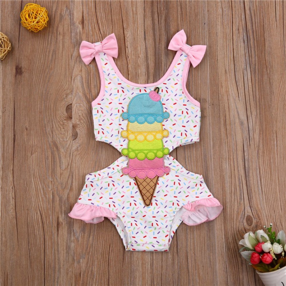 Colorful Ice Cream Kids Swim One Piece